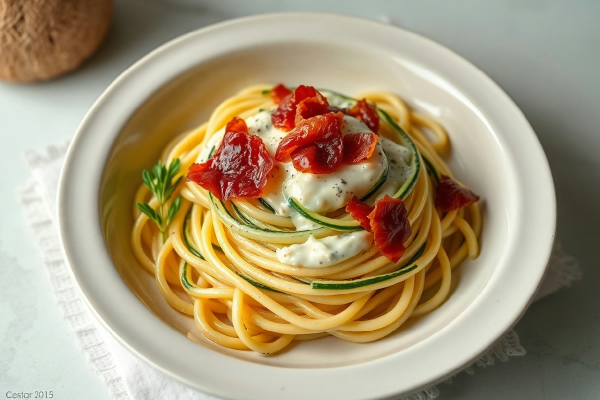 Pasta con crema di zucchine e pancetta croccante: il segreto per un piatto da chef a casa tua